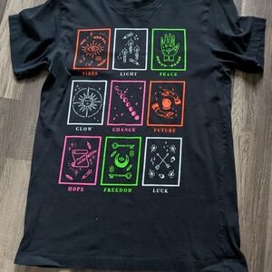 Zumba Mystic Icon Graphic Tee — Neon Symbols on Black